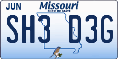 MO license plate SH3D3G
