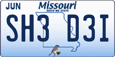 MO license plate SH3D3I