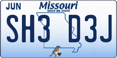 MO license plate SH3D3J