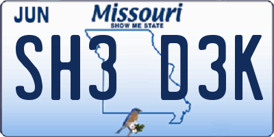 MO license plate SH3D3K