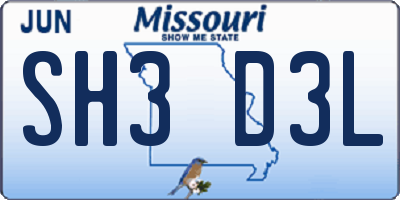 MO license plate SH3D3L