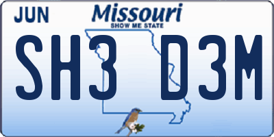 MO license plate SH3D3M