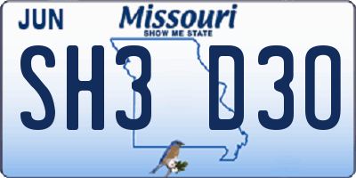 MO license plate SH3D3O