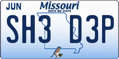 MO license plate SH3D3P