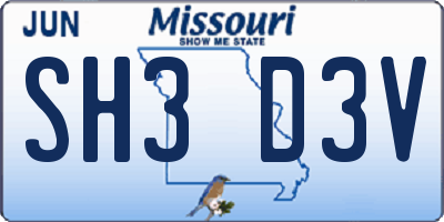 MO license plate SH3D3V