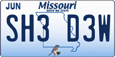 MO license plate SH3D3W