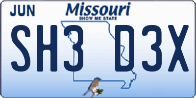 MO license plate SH3D3X