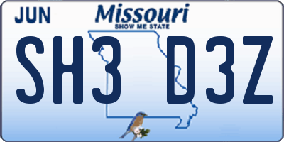 MO license plate SH3D3Z