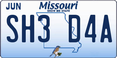 MO license plate SH3D4A