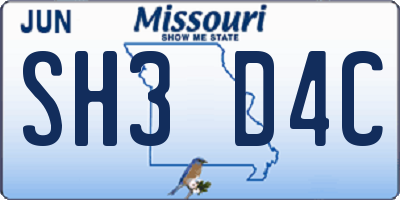 MO license plate SH3D4C
