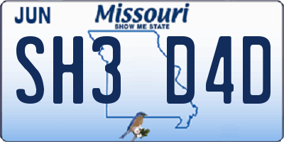 MO license plate SH3D4D