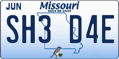 MO license plate SH3D4E