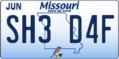MO license plate SH3D4F