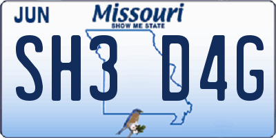 MO license plate SH3D4G