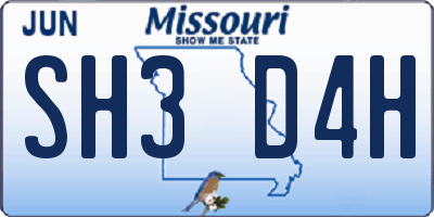 MO license plate SH3D4H