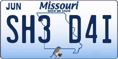 MO license plate SH3D4I