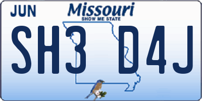 MO license plate SH3D4J