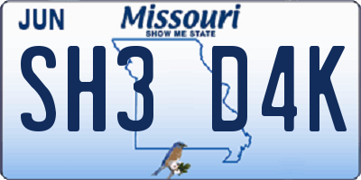 MO license plate SH3D4K
