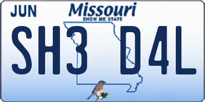 MO license plate SH3D4L