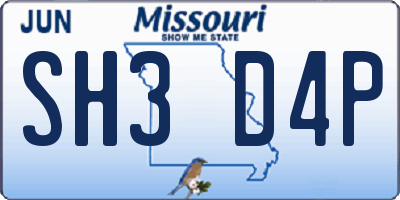 MO license plate SH3D4P