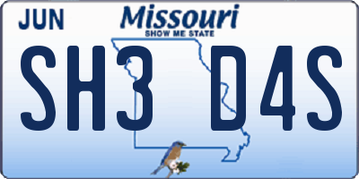 MO license plate SH3D4S
