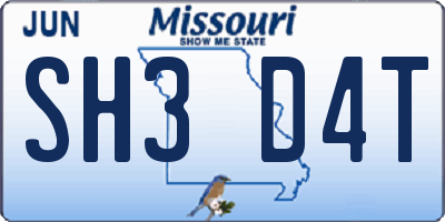 MO license plate SH3D4T