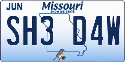 MO license plate SH3D4W