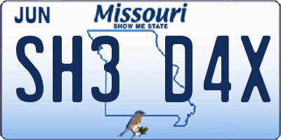MO license plate SH3D4X