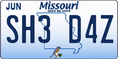 MO license plate SH3D4Z