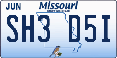 MO license plate SH3D5I