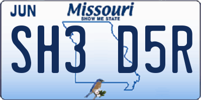 MO license plate SH3D5R