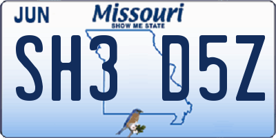 MO license plate SH3D5Z