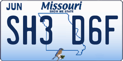 MO license plate SH3D6F