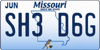 MO license plate SH3D6G
