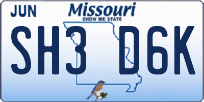 MO license plate SH3D6K