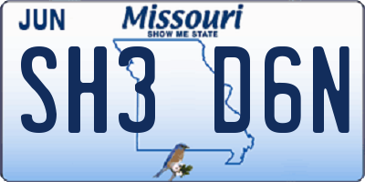 MO license plate SH3D6N