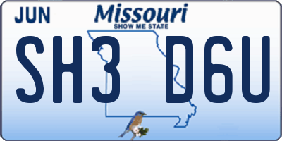 MO license plate SH3D6U