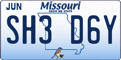 MO license plate SH3D6Y