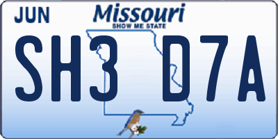 MO license plate SH3D7A