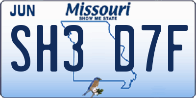 MO license plate SH3D7F