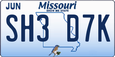 MO license plate SH3D7K