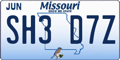 MO license plate SH3D7Z