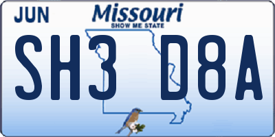 MO license plate SH3D8A