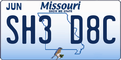 MO license plate SH3D8C