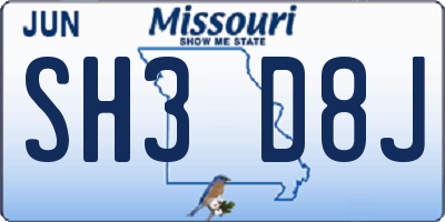 MO license plate SH3D8J