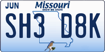 MO license plate SH3D8K