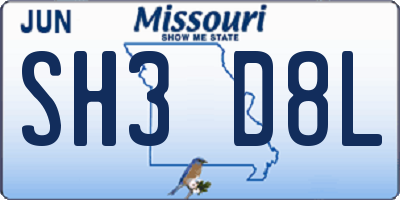 MO license plate SH3D8L