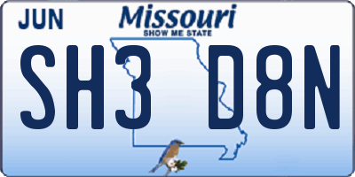 MO license plate SH3D8N