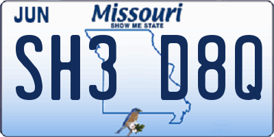 MO license plate SH3D8Q