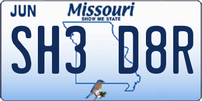 MO license plate SH3D8R